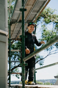 Kaho Carpenter on scaffolding